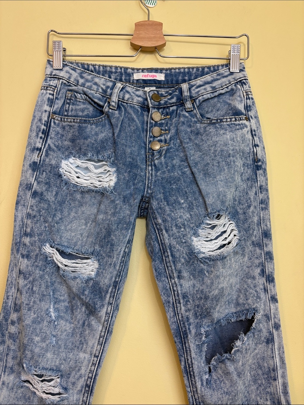 Refuge | Acid Wash Distressed High Rise Mom Jeans 90s Grunge Streetwear Y2K 0 - Picture 4 of 13